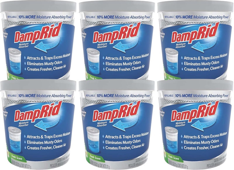 DampRid Refillable Moisture Absorber, 11 oz., 6-Pack – Fresh Scent Moisture Absorbers, 10% More Absorbing Power*, Eliminates Musty Odors for Fresher, Cleaner Air - Image 1